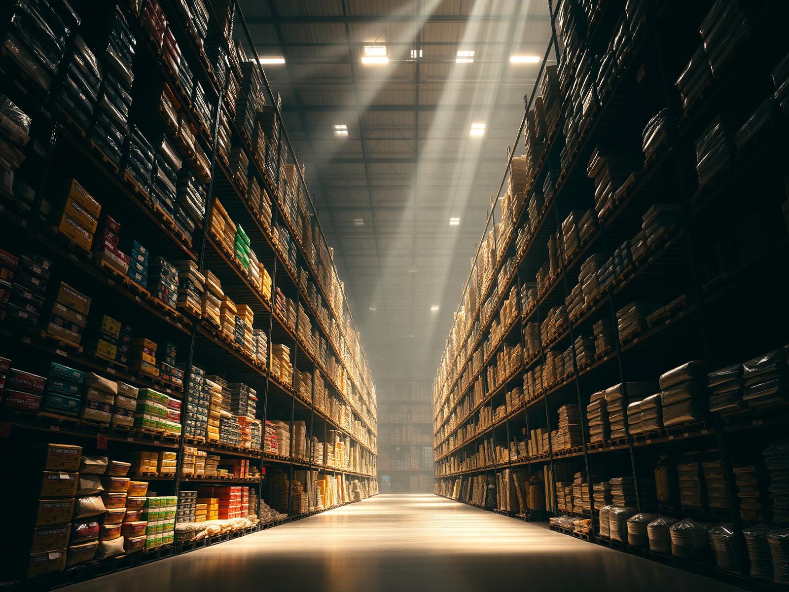Inside the A-Z Wholesale warehouse in Waco, fully stocked aisles of bulk groceries